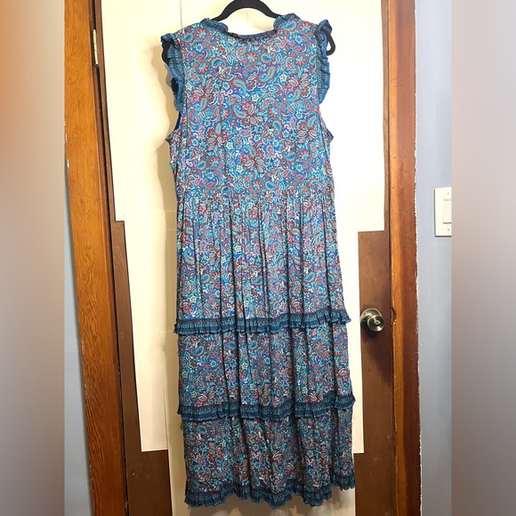 J. Jill Women’s Size L Coastal Ruffles Sleeveless Midi Dress Blue Paisley - Picture 3 of 9